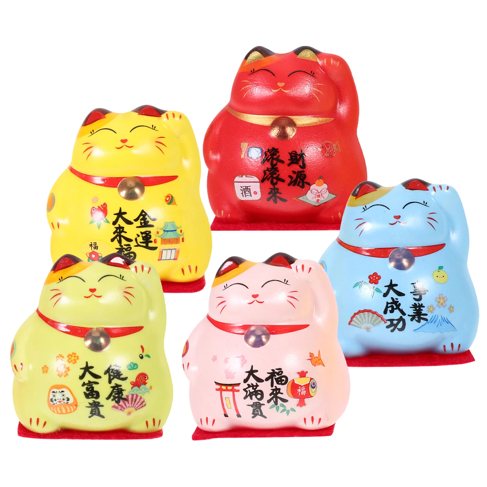 

5 Pcs Mini Ceramic Figurines Small Ornaments Desk Decor Japanese Cat Statue Sculptures Material Hand