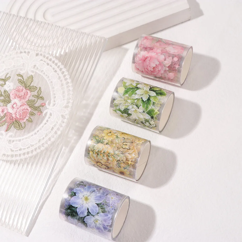 Schulbedarf DIY Blumen-PET-Band Transparentes Schleifen-Blumen-Aufkleberband Buntes Tagebuch-Dekorationsband für Journaling – Detail 11