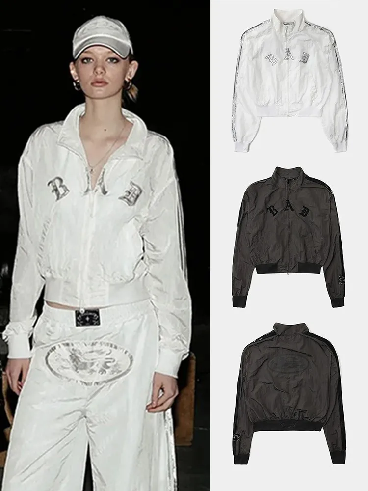 

American Sle Spor Women's Jaet Loose Fit Retro Design ort Top Zipper Closure Casual Outerwear for Ladies