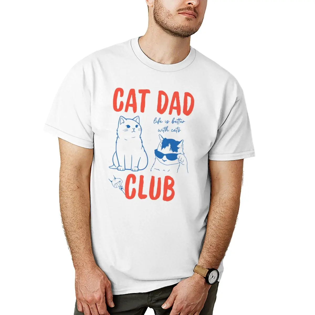Men's Clothing Cat Dad Club TShirt Short-sleeve Crewneck T-shirt Cat Lover Fashion Casual Tops Funny Cat Dad Tee Classic Tops