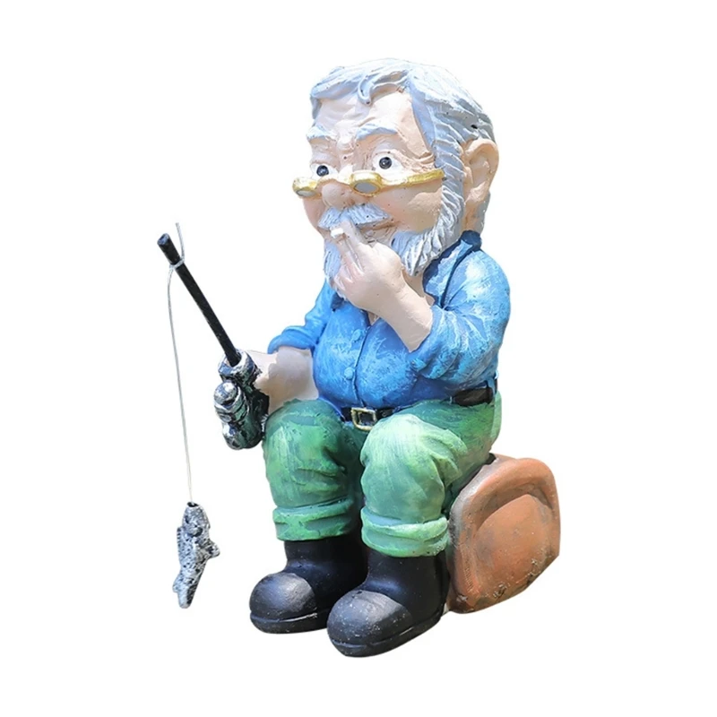 

Artificial Hideouts Cave Figurine Fishing Geezer Statue for Aquariums Tanks