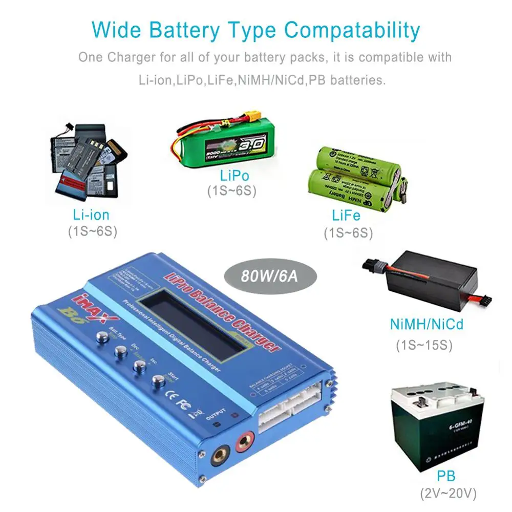 Imax b6 80W Lipo Charger For NiMh Li-ion Ni-Cd Lipo Battery Balance Charger Discharger+15V 6A Power Supply Adapter Charging