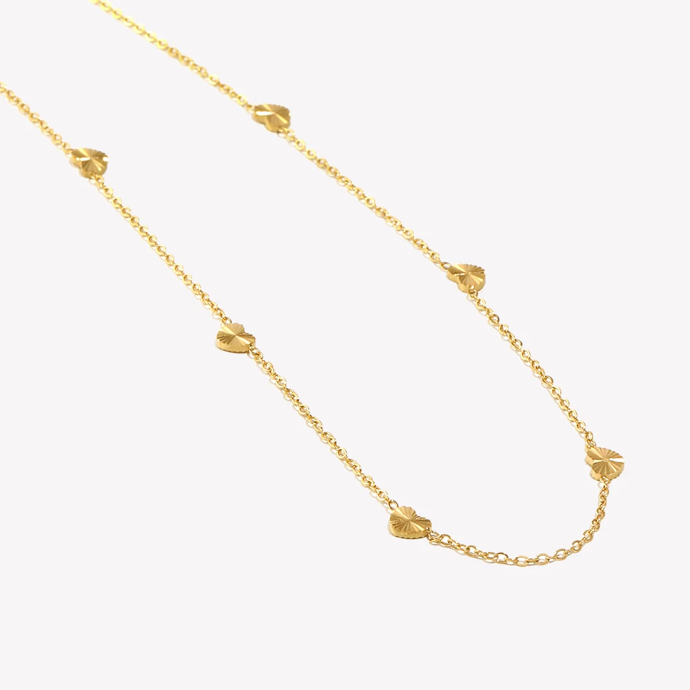 Small Dainty Sunburst Pattern Love Heart Shape Charm Necklaces For Women Elegant Gold Plated Stainless Steel Thin Chain Necklace