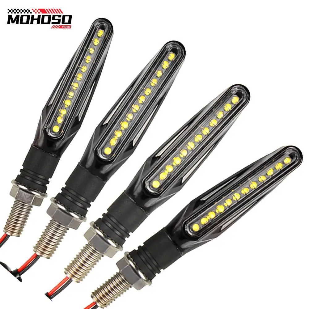 4pcs Motorcycle High Bright Amber LED Turn Signal Indicator Light Front Rear White Day Running Light Flowing Red Brake Lamps