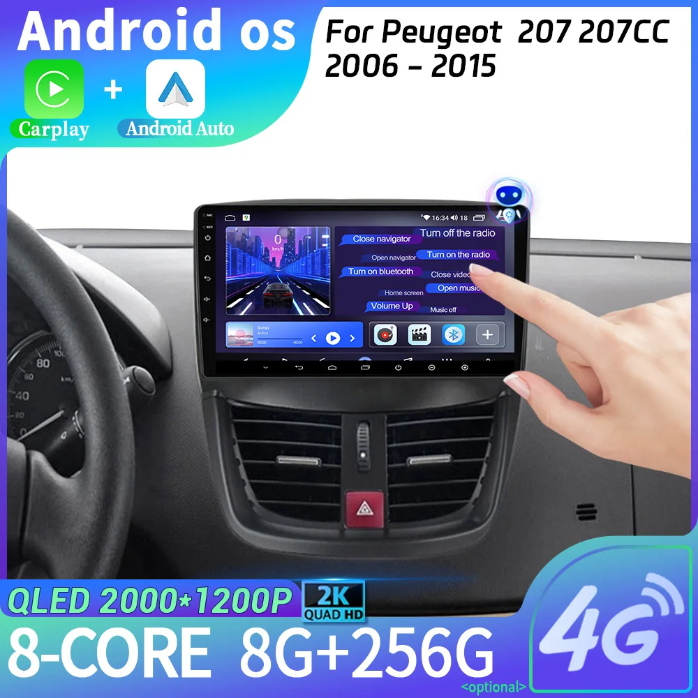 Android 14 For Peugeot  207 207CC 2006 - 2015 2DIN WIFI Wireless Carplay Stereo Screen Car Radio Multimedia Navigation