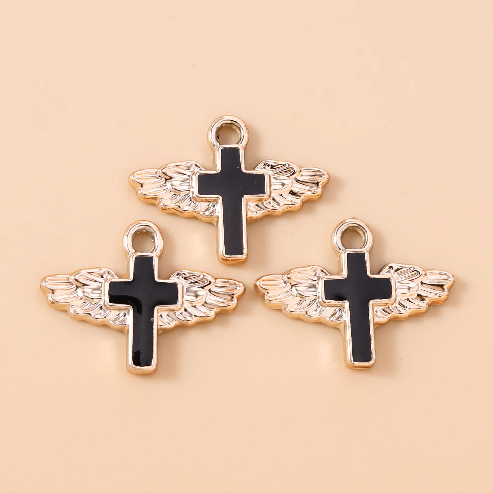 Leslie 10 Stück Emaille Segenflügel Kreuz-Anhänger Perlen für Ohrringe Armband Halskette DIY Schmuckherstellung Handgefertigt – Detail 2