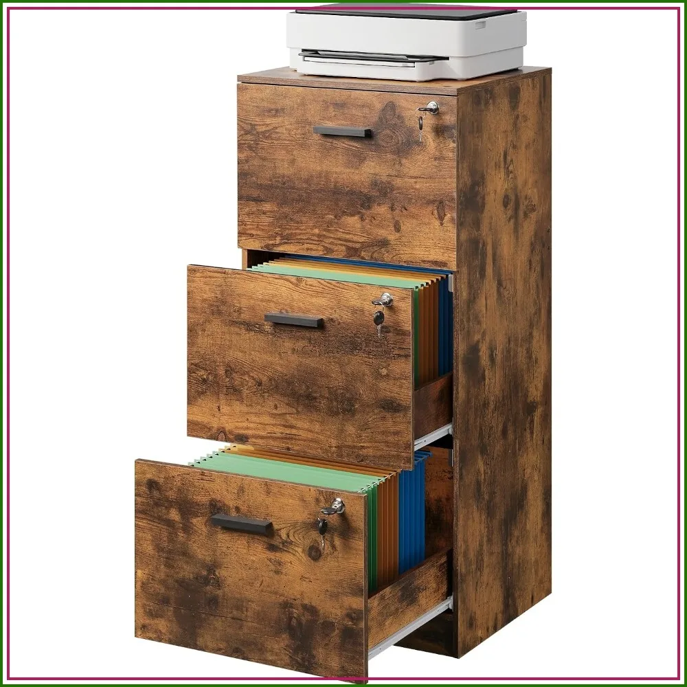 3 Drawer Wood File Cabinet for Home Office, Fits Letter and A4 Size, Storage Organizer