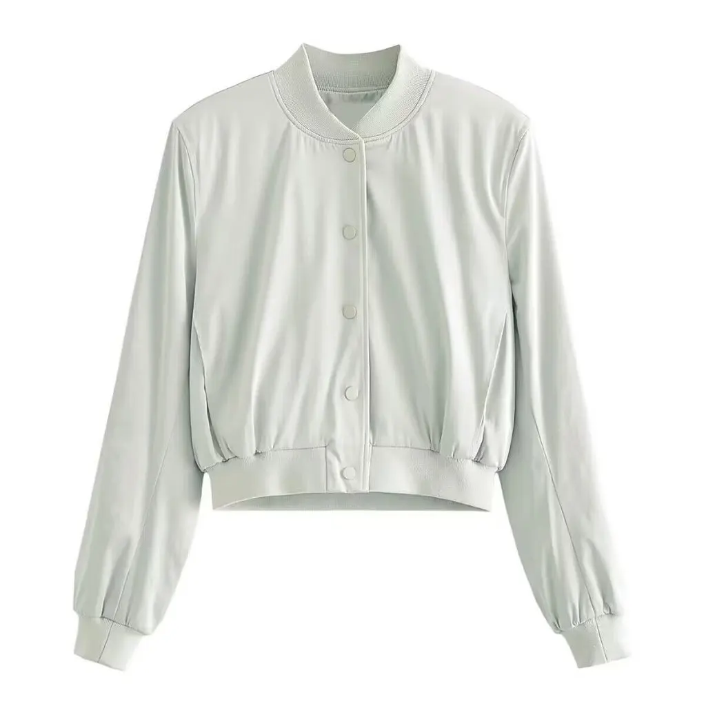 

Spring New European And American Style Pure Color Silk Satin Texture Loose Short Jacket for Women