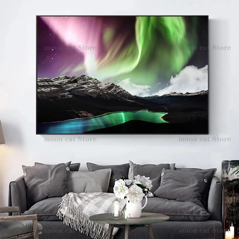 آيسلندا أورورا بورياليس التصوير المشارك قماش اللوحة الشمال القطبية أضواء طبيعة المشهد جدار الفن صور ديكور المنزل #4