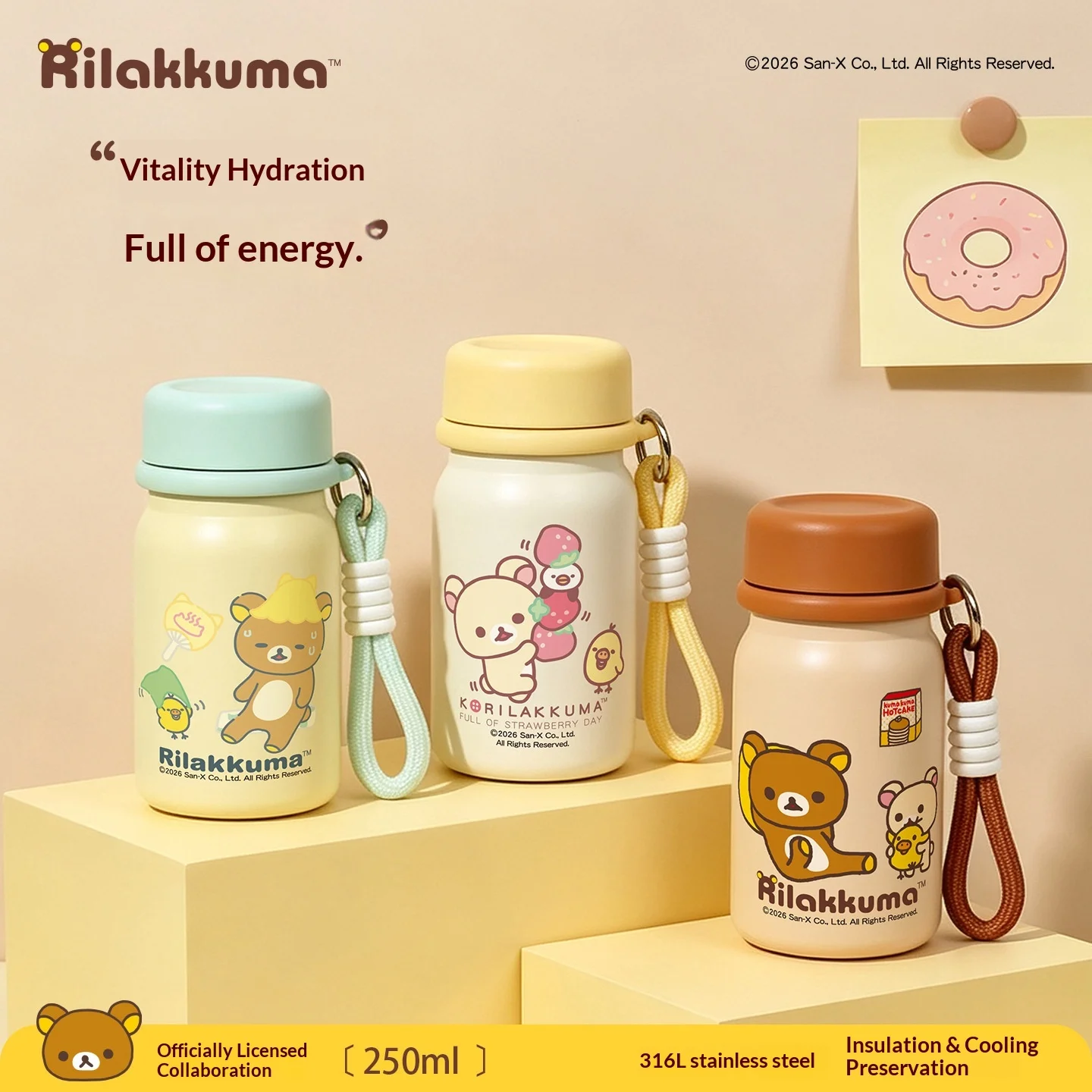 Rilakkuma Insulated Water Bottle 250Ml 316L Stainless Steel Straw Portable Leakproof Travel Drinkware Gift For Women