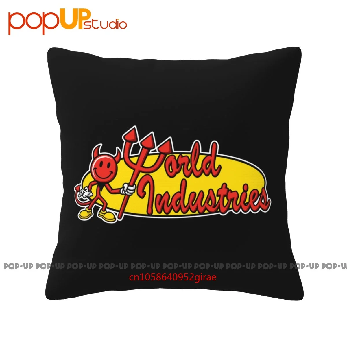 Vintage Sleep World Industries Devil Man Black Skateboard Skate Pillowcase Throw Pillow Cover Customized