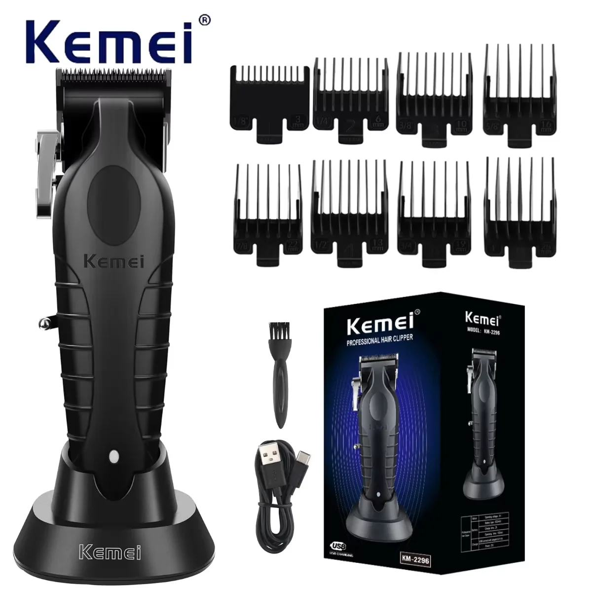 Kemei Hair Clipper Professional Hair Trimmer Adjustable Hair Cutting Machine Electric Hair Clipper with Charging Base KM-2296