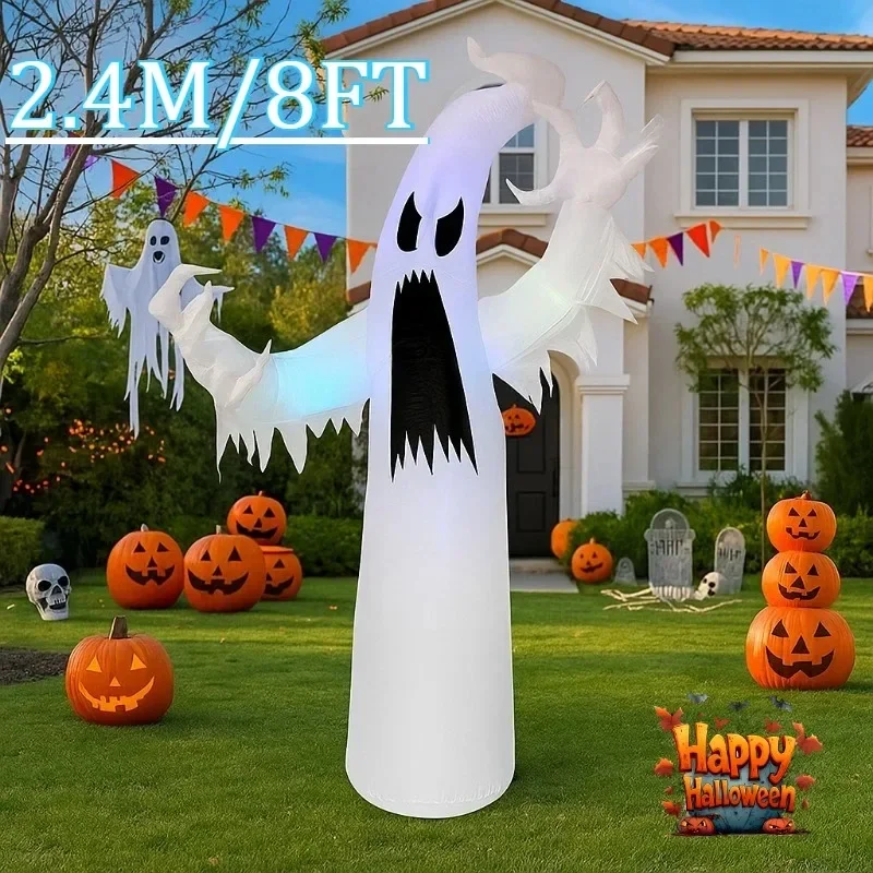 8FT Outdoor Holiday Decorations Inflatable Model Halloween Flame LED Light Ghost Inflatable Model Party Yard Garden Layout Props