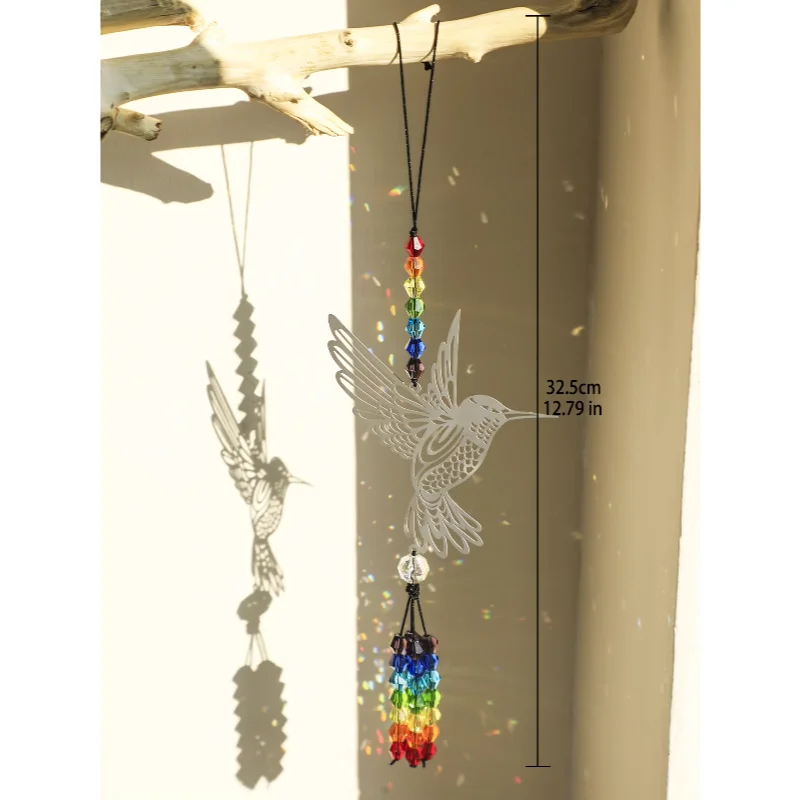 Hanging Crystal Wind Chimes Sun Catcher Fairy Butterflies Stained Glass Sun Catcher Window Drop Bell for Room Garden Decor