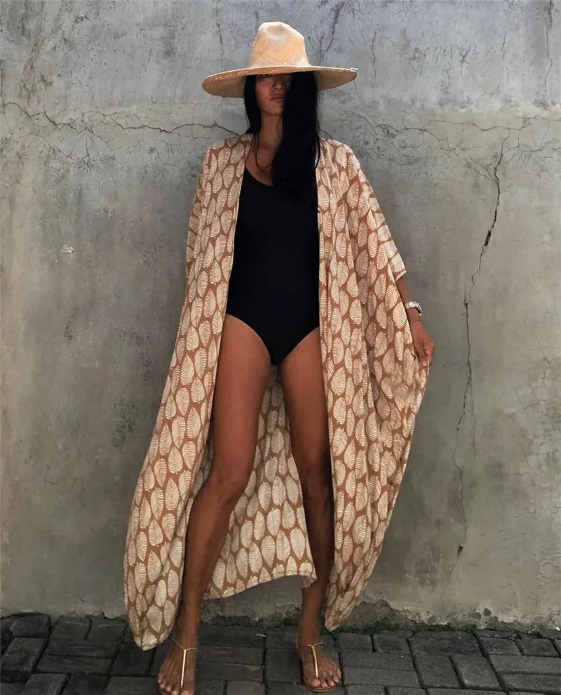 ผู้หญิงขนาดบวกยาวขึ้นปกบิกินี่Coverupsกิโมโนผูกด้านหน้าชุดว่ายน้ําชุดว่ายน้ําB Eachwear