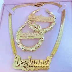 DHQH Set 70MM Earrings with Snake Chain Stainless Steel Nameplate Necklace Customized Name Jewelry Set Women's Personalized Gift