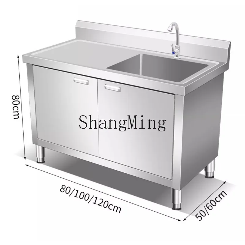 

SMstainless steel sink cabinet integrated cabinet single tank sink wash basin with workbench vertical wash basin