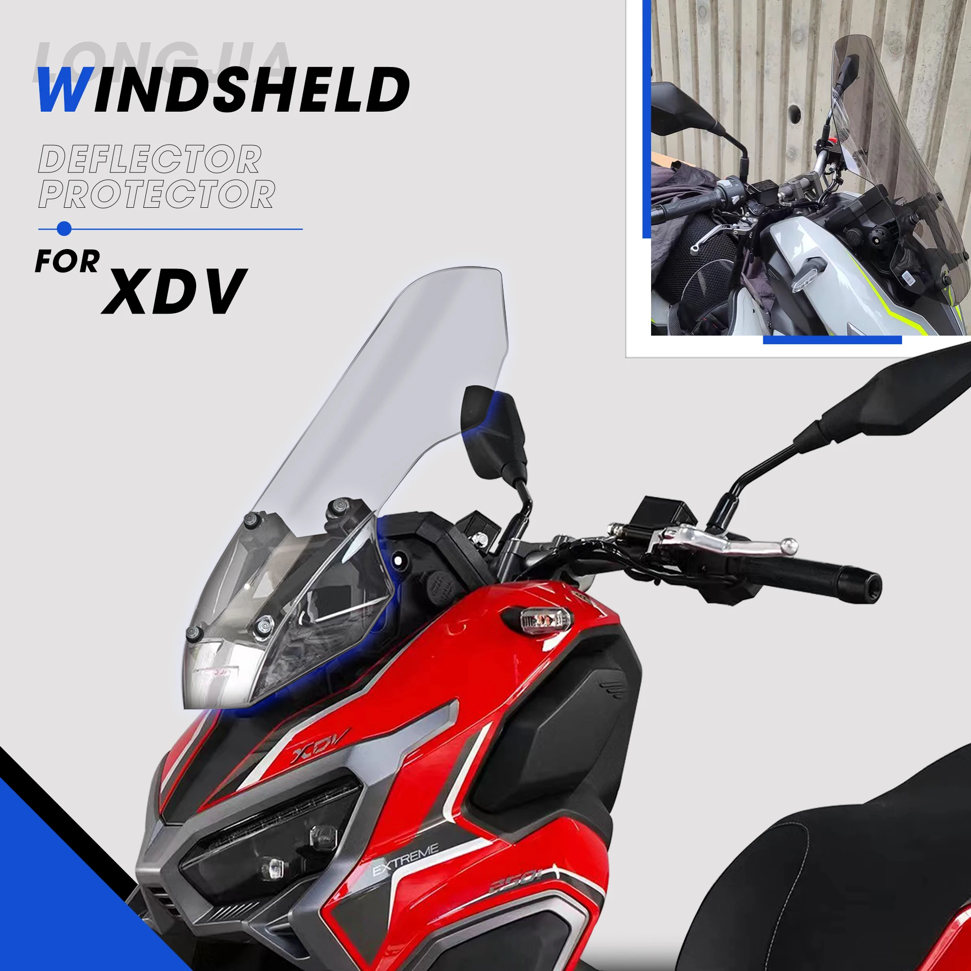 For LONGJIA XDV250si XDV300i Motorcycle XDV 250si XDV-300i Modified  PMMA Front Windshield Windscreen Wind Deflector Protector