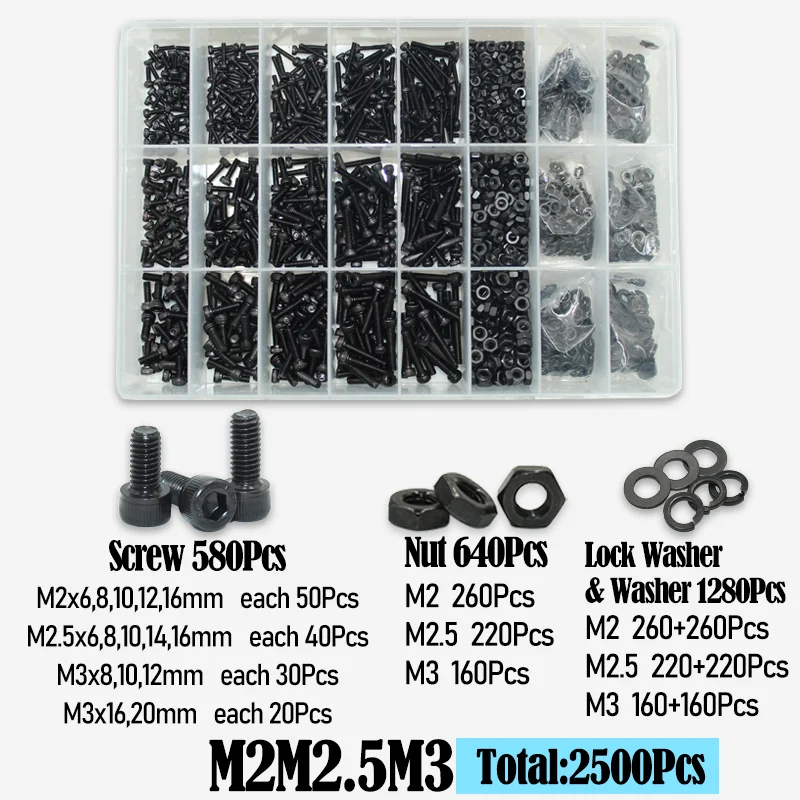 2500 bis 400 schwarzes Innensechskantschrauben-Set M2 M2,5 M3 M4 M5 M6 DIN912 12,9 Innensechskantmutter Stahl-Halbrundkopf-Innensechskantschrauben – Detail 11