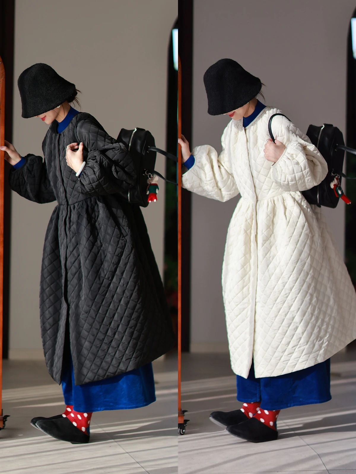 

Women's Thiened Warm Cotton Coat Dr Long Over-Knee Retro Sle Autumn Winter New Arrival Straight Cut Long Sve Dr