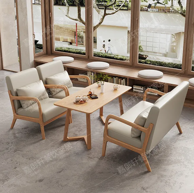 PYH Log Wind Cafe Table and Chair Combination Hotel Qingba Tea House Leisure Area Reception Negotiation Sofa