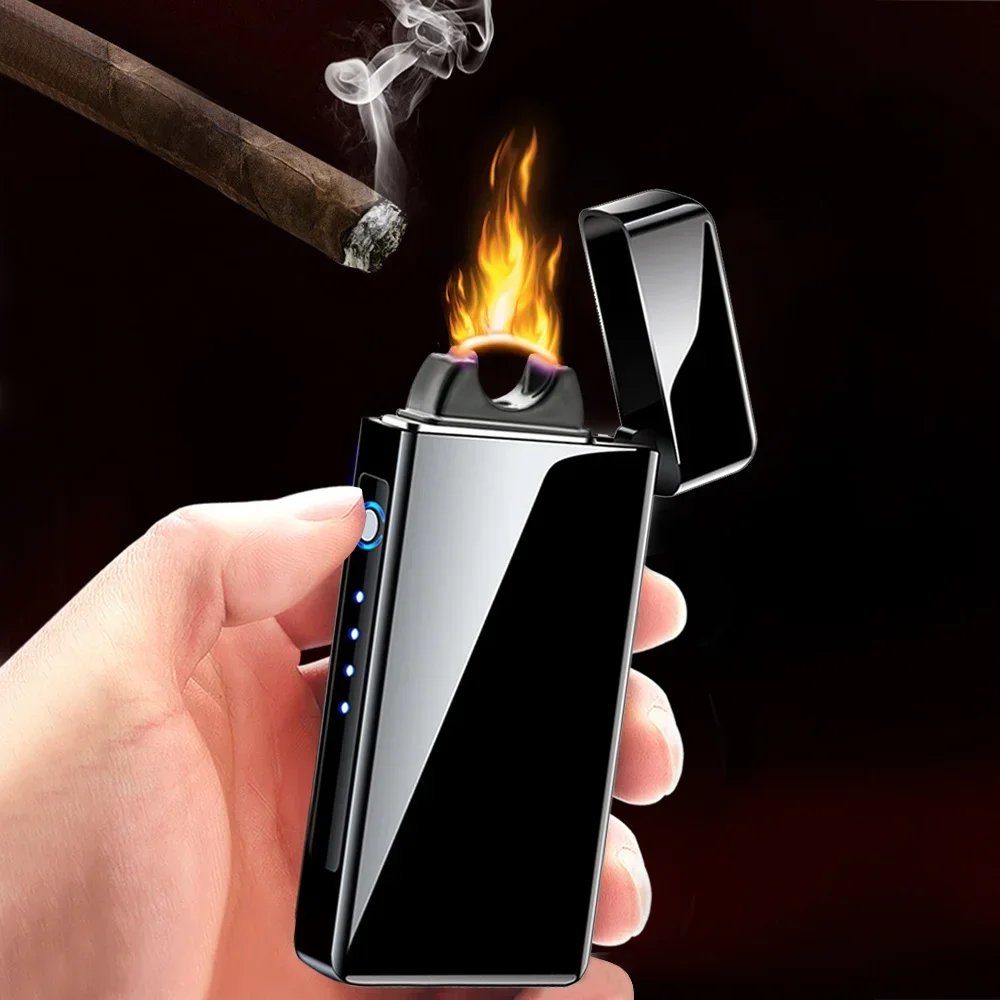 Super Dual Arc Lighter Windproof High Power Big Flame USB Rechargeable Plasma Lighter Power Display Cigar Smoking Accessories