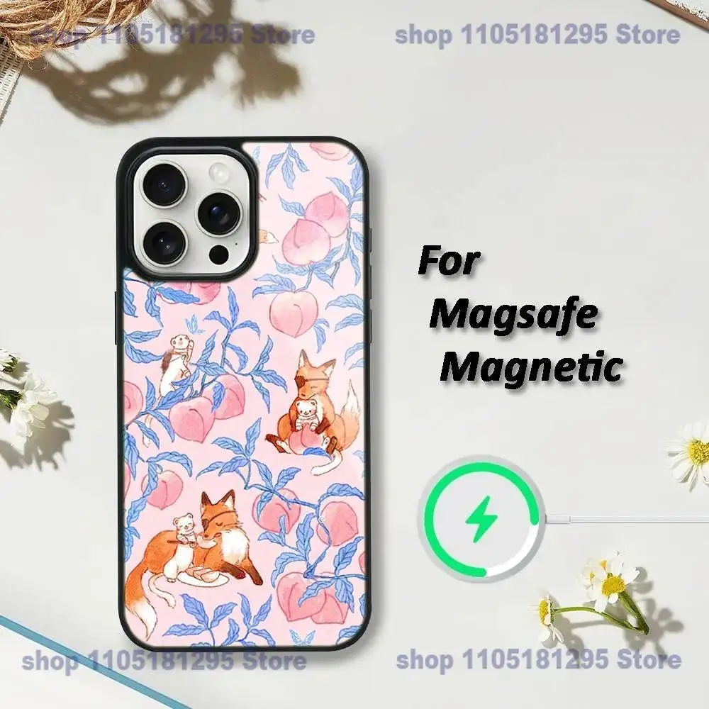 حافظة هاتف كارتون فوكس آيفون 17,16,15,14,13,12,11,Plus,Pro,Max,Mini Magsafe شحن لاسلكي مغناطيسي