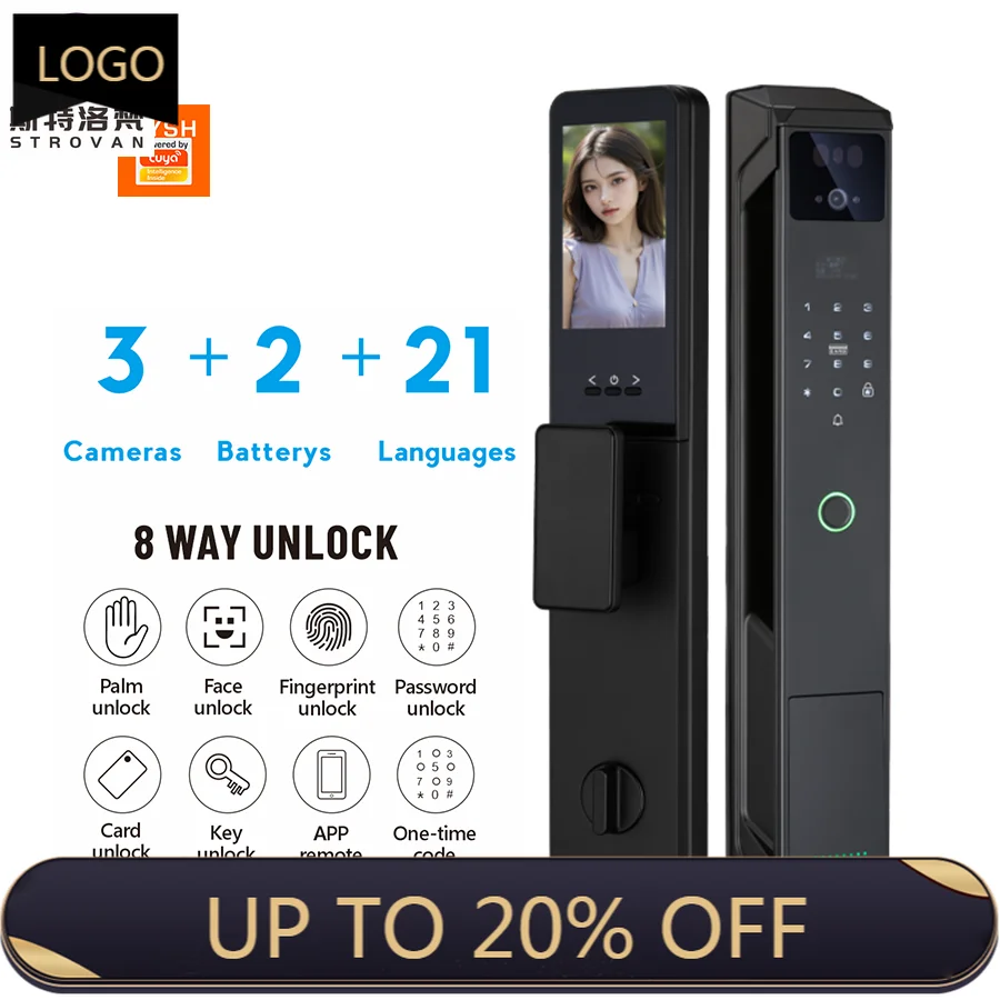 

STLF Aluminum Alloy Real-Time Intercom Palm Vein 3D Face Recognition Fingerprint Biometric IC Card Tuya WiFi Smart Digital Door