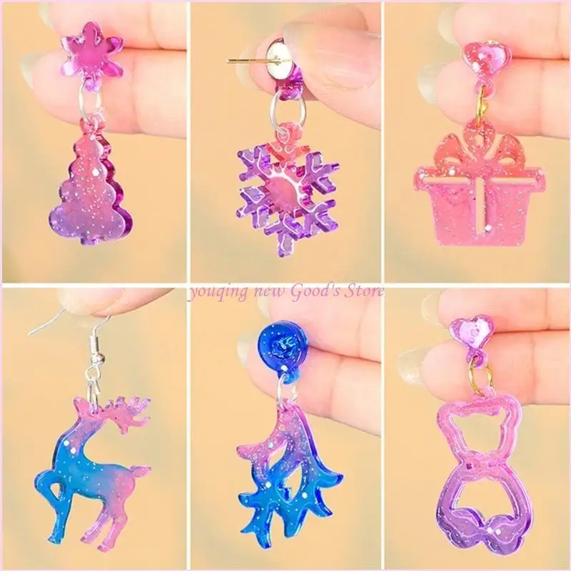 57QA 4 قطعة حلق عيد الميلاد الفني قالب من السيليكون عطلة عيد الميلاد مستوحاة من قوالب القرط السيليكون للمجوهرات الفريدة ذاتية #4