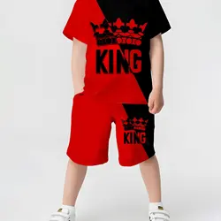 Children's Sets Summer Suit for Girl Short Sleeve T-Shirt Boy Child Shorts 3D Crown Print Casual Round Neck Children's Clothing