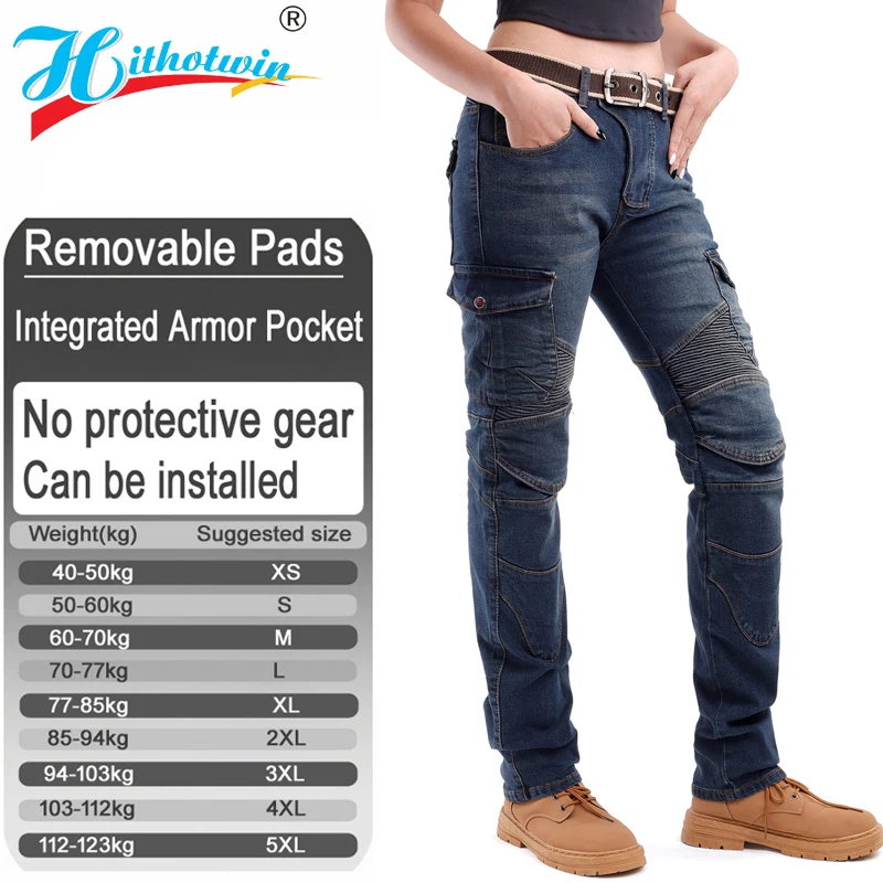 Womens Motorcycle Jeans Abrasion Resistant Riding Pants Motocross Spring Autumn with Armor Pockets Armor Not Included 06