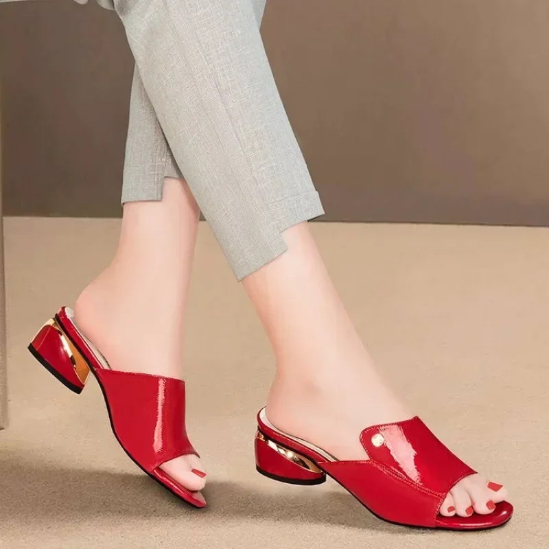 

Women's Shoes Fashion Red Sexy Womens Slippers PU Soft Leather Ladies Comfortable Sandals Suitable for Girls Pantuflas Mujer