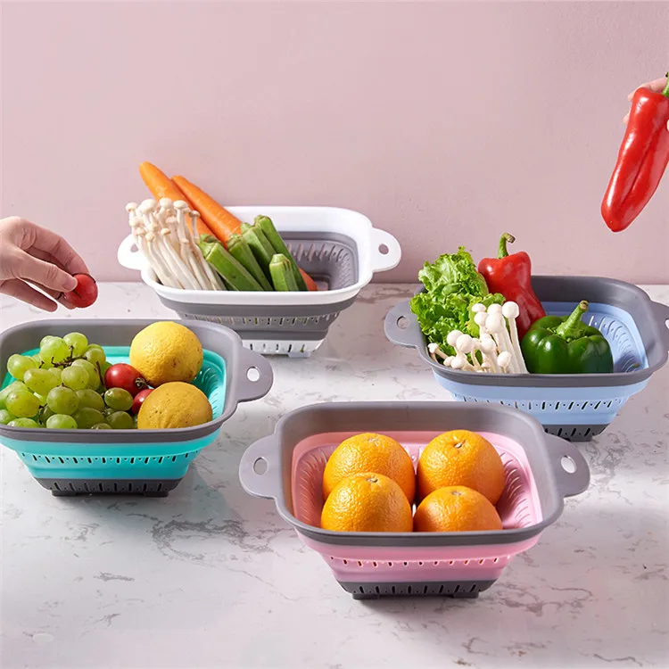 Folding Silicone Kitchen Storage Basket Multi-use Fruit Vegetable Drainer Foldable Kitchen Draining Organzier Kitchen Gadgets