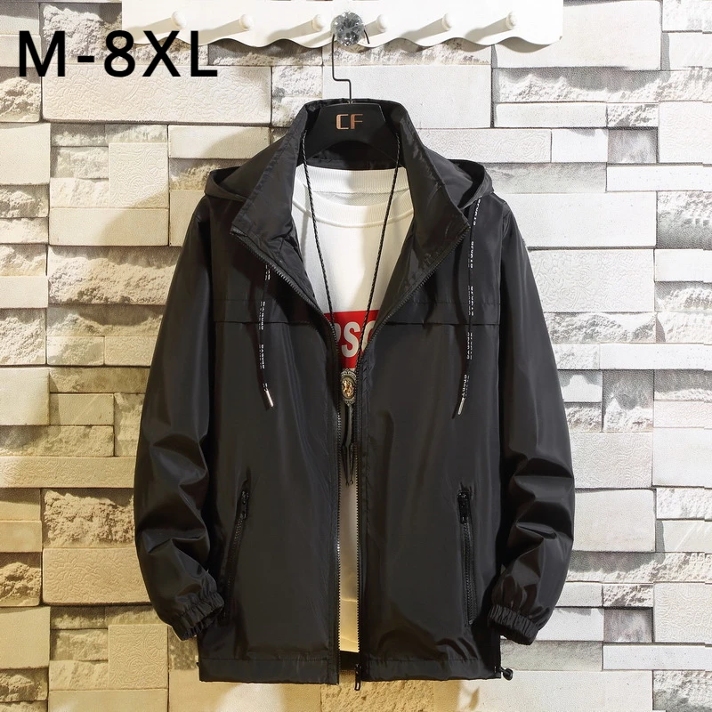 

Windbreaker Jacket Men Plus Size 6XL 7XL 8XL Spring Autumn Hooded Bomber Coat Streetwear Boys Students Casual Male Sportswear