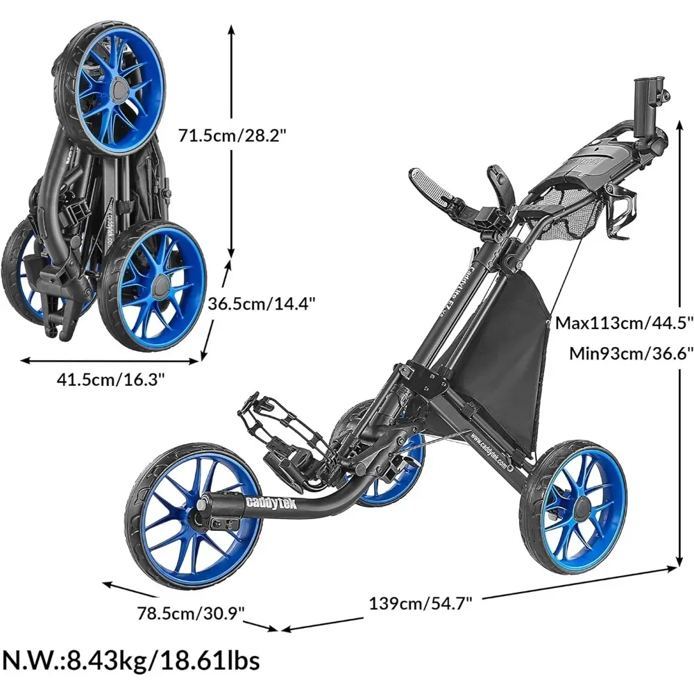 Wheel Golf Push Cart - Foldable Collapsible Lightweight Pushcart with Foot Brake - Easy to Open & Close