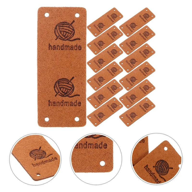 

50Pcs Faux Leather Label Handmade Tag Label Folding Handmade Tags Button With Holes Embossed Tag Embellishment Knit 5 X 2.1Cm-A0
