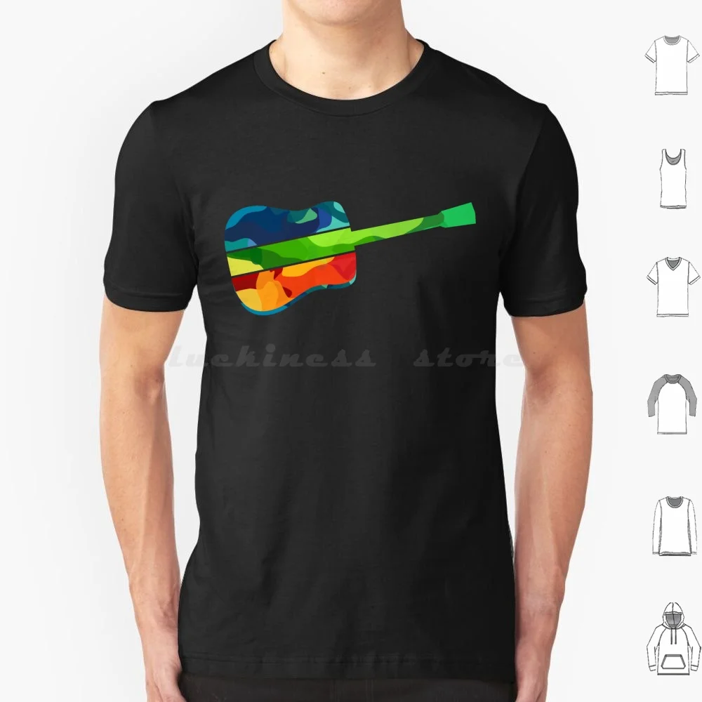 Psychedelic Guitar T Shirt Big Size 100% Cotton Psychedelic Guitar Guitarist Musician Oral Collage Oralcollage Colorful Simple