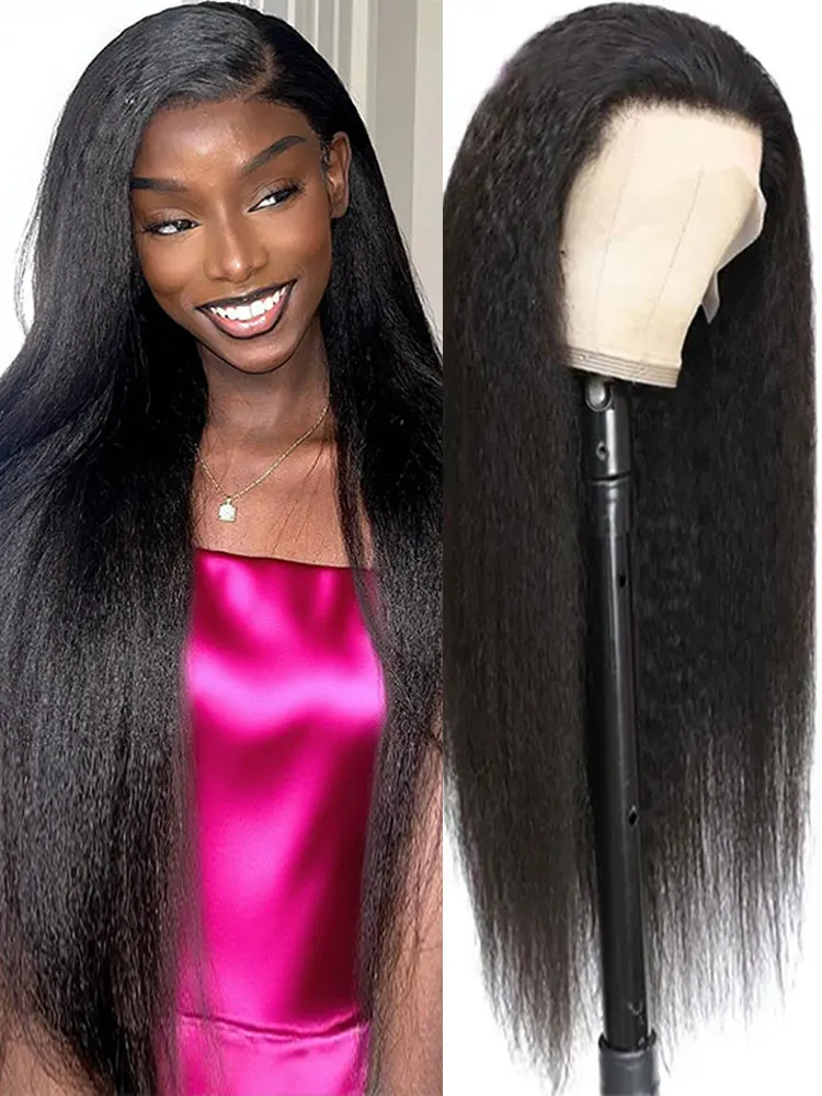 250% Kinky Straight 13x6 Lace Front Wigs Human Hair For Women Yaki Straight Human Hair Brazilian 360 Transparent Lace Wigs
