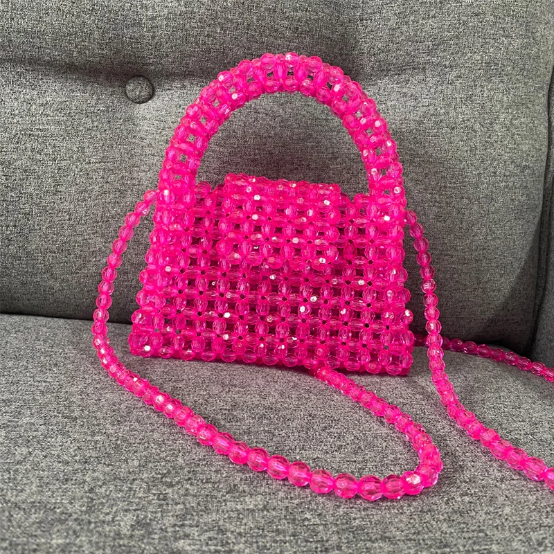 Bolso de mano con cadena larga para mujer, bolsa tejida a mano con cuentas verdes, diseño único, Asa superior, para fiesta