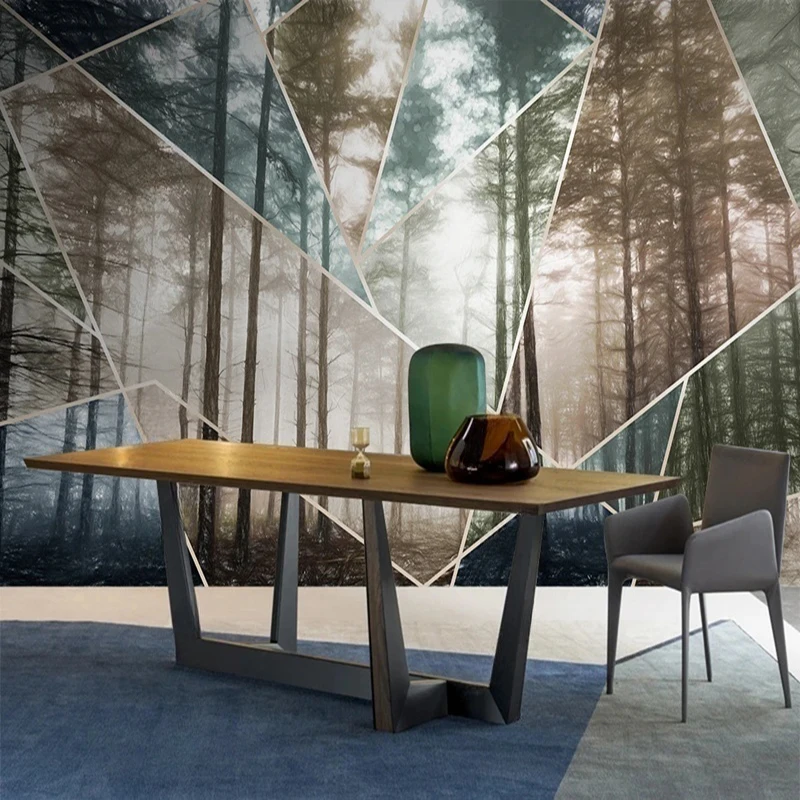 European Style Custom Photo Mural 3D Hand-painted Abstract Geometric Forest Pattern Wallpaper Landscape TV Background Painting