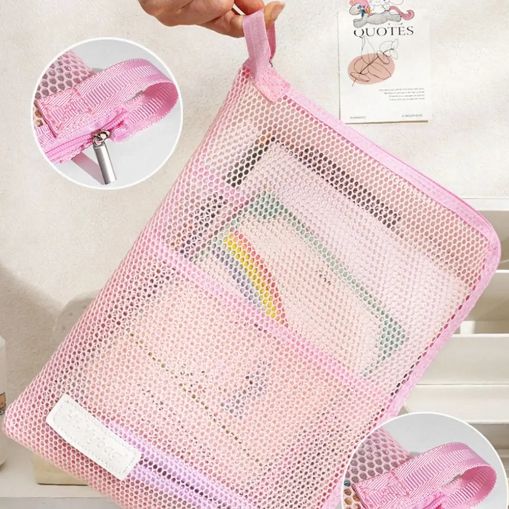 Multi Functional Mesh A4 File Folder L-shape Large Opening Dopamine Color File Bag Large Capacity Document Folder Gift
