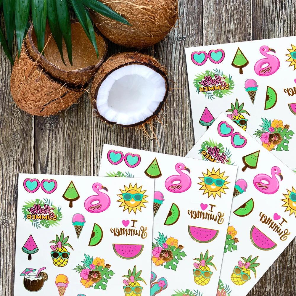 

Hawaii Beach Theme Tattoo Tropical Flamingo Pattern Tattoo Stickers Party Creative Decor Waterproof Disposable Tattoo Stickers