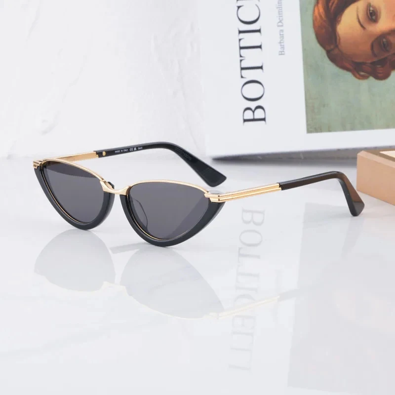 

Cat Eye Gold Brand Designer Women's Sunglasses Alloy Acetate Fashion Luxury High Quality Classical UV400 Gafas with Case