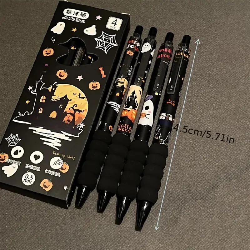 4 Stück Halloween-Gelstifte, 0,5 mm Spitzenstärke, mit Motiven von Geistern, Kürbissen und Hexenhüten – ideal als Belohnung für den Unterricht. – Detail 2
