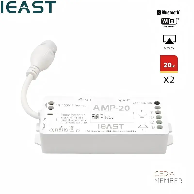

IEAST AMP20 Wireless Multi-Room Sound Amplifier - Stream Audio from Phone to Speakers Wirelessly