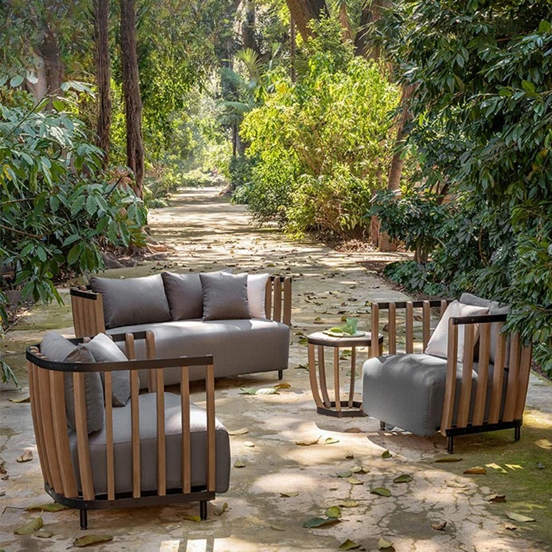 

Outdoor sofa courtyard sunscreen waterproof rattan chair outdoor rattan solid wood garden coffee table furniture