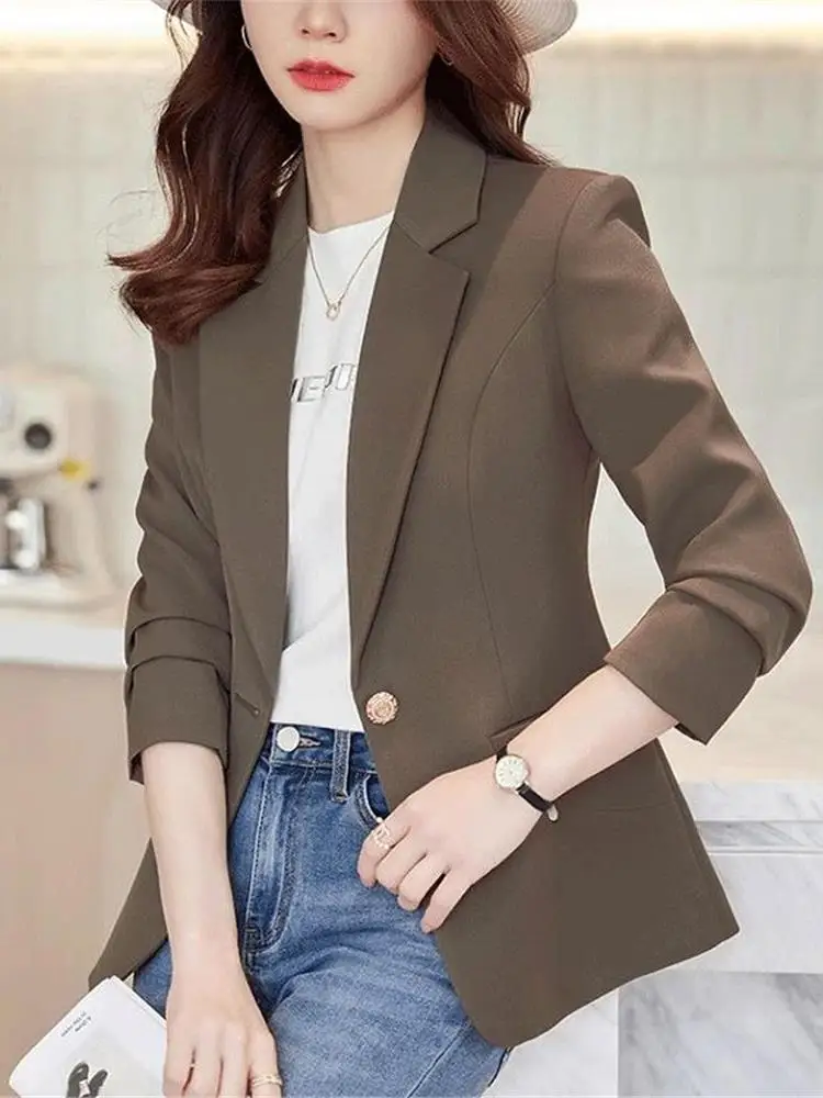 Faionable Bla ort Suit Jaet for Women Casual Ele Spring Autumn New Sle Chinese Brand Cleanfit Office Wear
