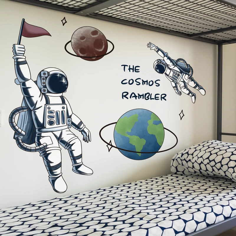 Outer Space Astronauts Wall Stickers DIY Planets Wall Decals for Kids Rooms Baby Bedroom Kindergarten Nursery Home Decoration