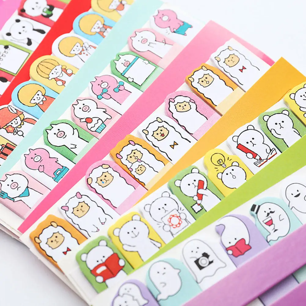 7Pcs Cartoon Sticky Notebooks Bright Colorful Self-Stick Index Tabs Notes Flags Reusable Sticky Labels for Books Office