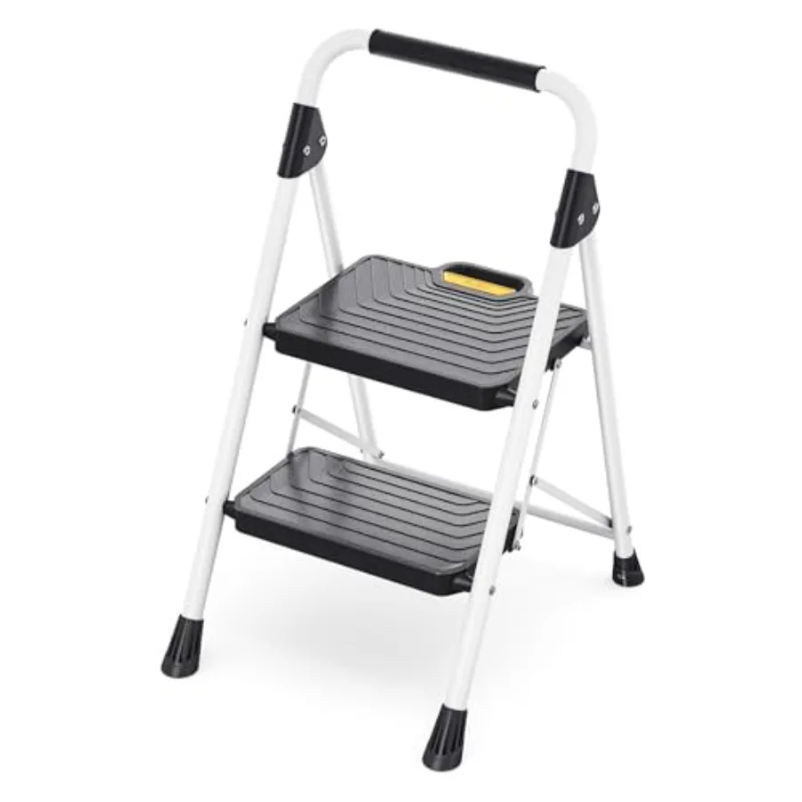 

Sturdy Steel Step Stool with Anti-Slip Wide Pedals, Handrail, Safe-Lock Design, Folding Portable Ladder for Multi-Purpose, Home